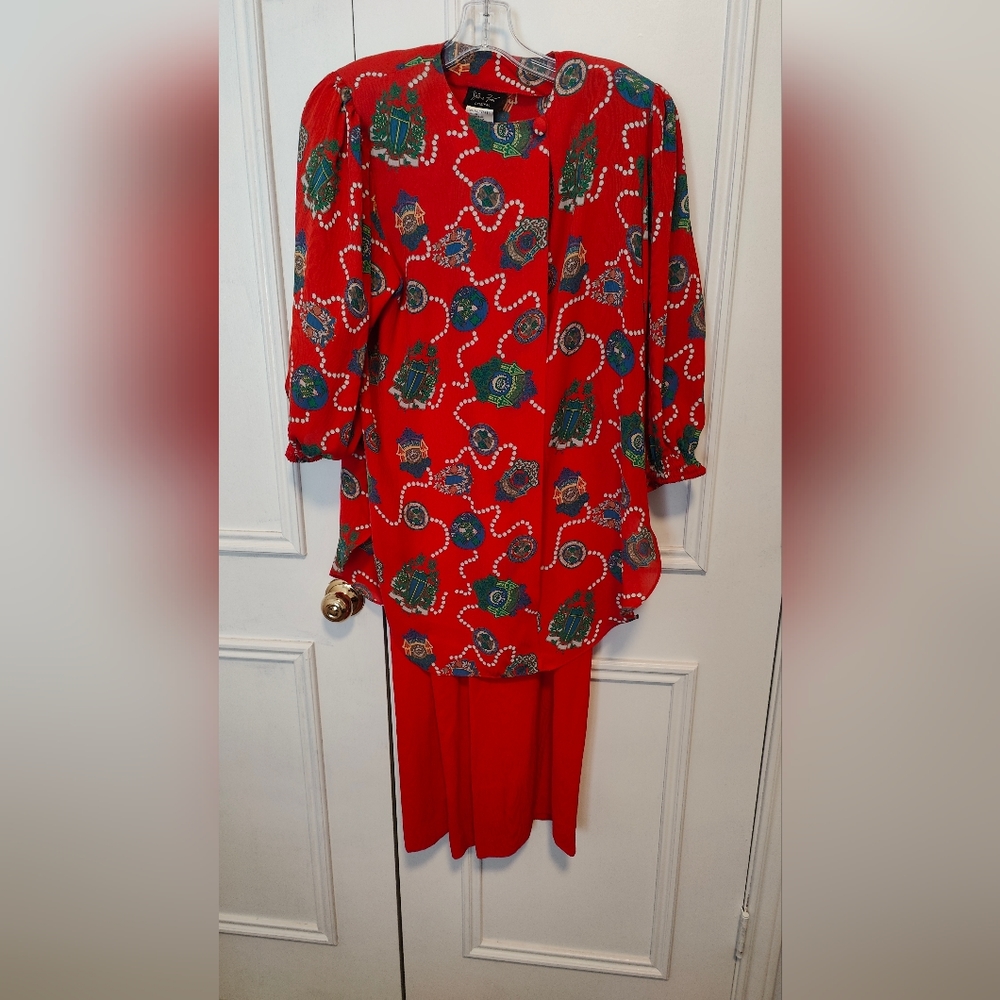 Vintage Diane Freis Women's Large Georgette 2 Piece Blouse and Pants